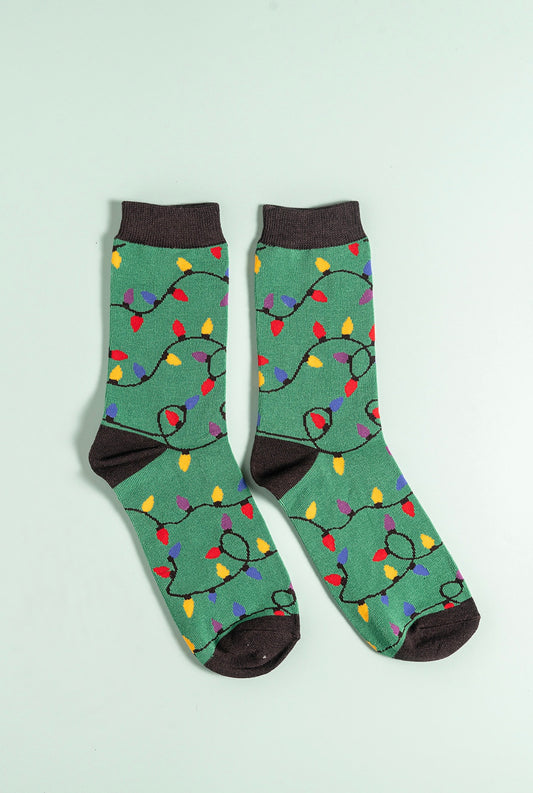 Festive Lights Green Bamboo Socks