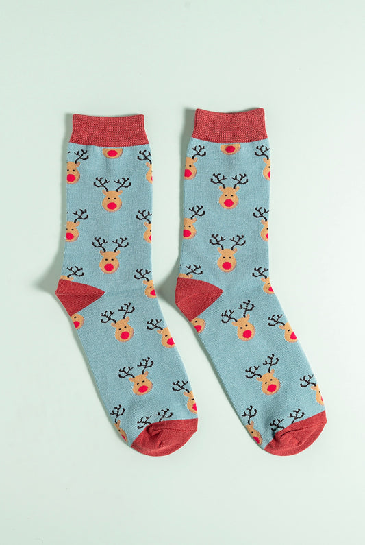 Blue Reindeer Bamboo Socks