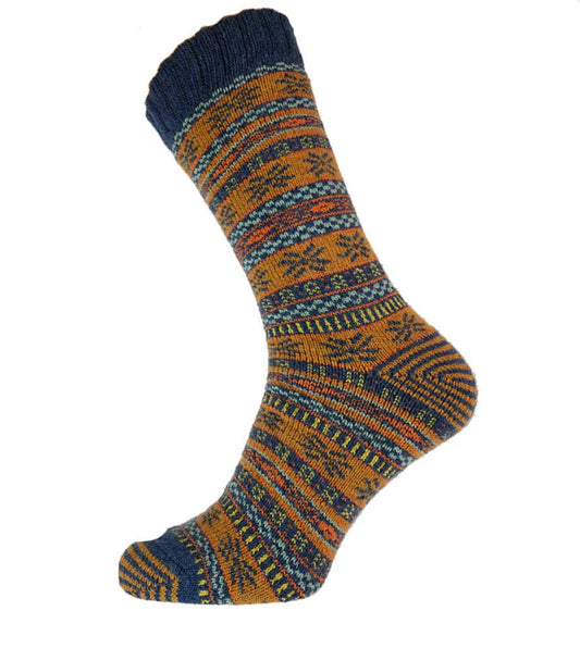 Black, teal and orange Nordic patterned wool blend socks