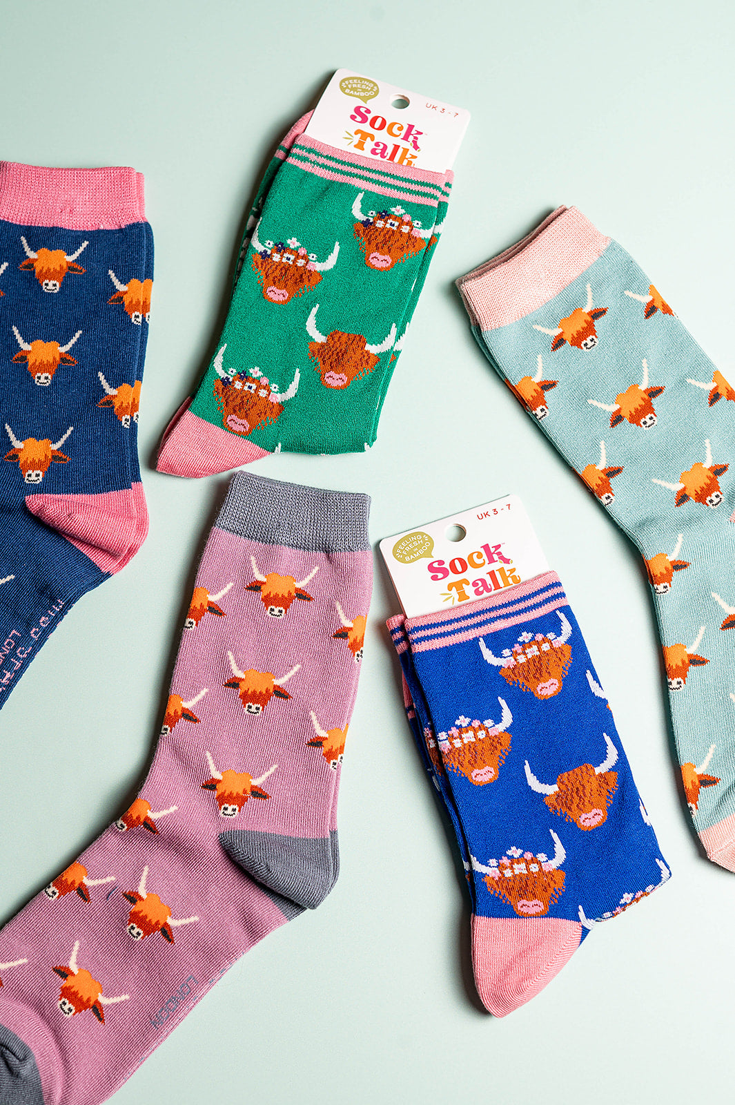 Highland Cow Bamboo Socks Navy