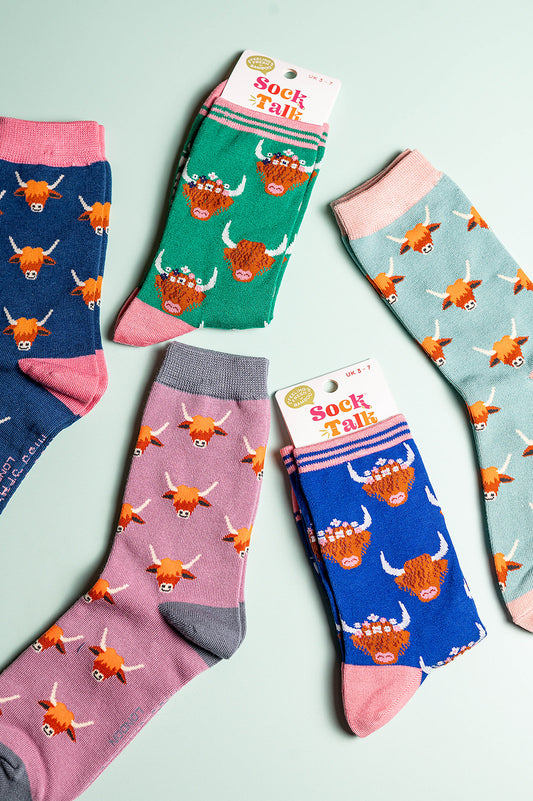 Highland Cow Bamboo Socks Pink