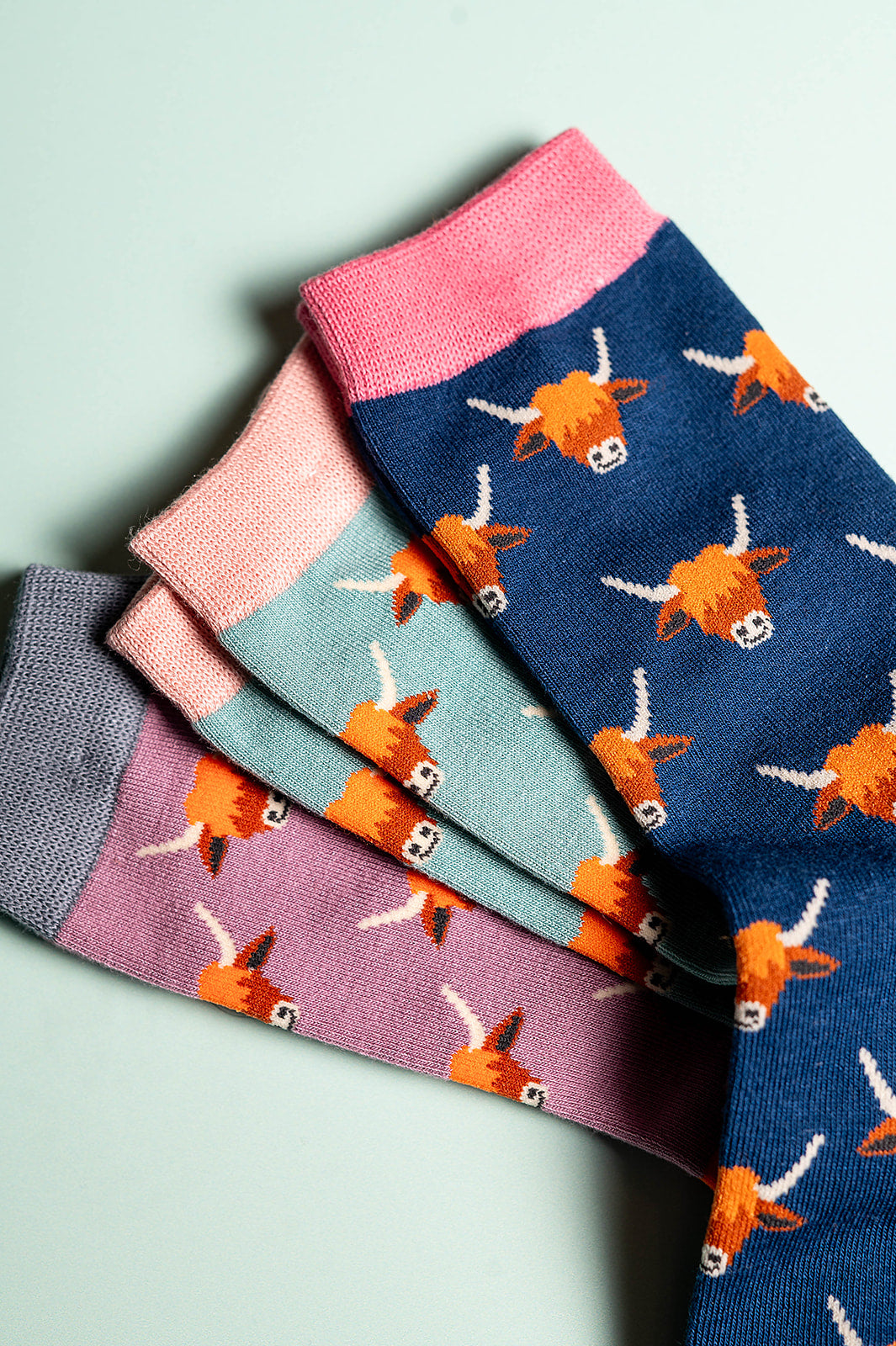 Highland Cow Bamboo Socks Navy