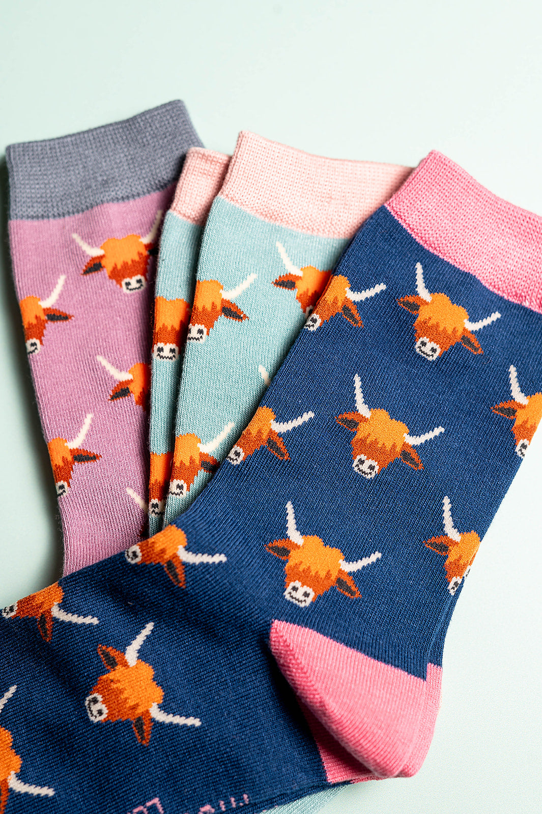 Highland Cow Bamboo Socks Navy