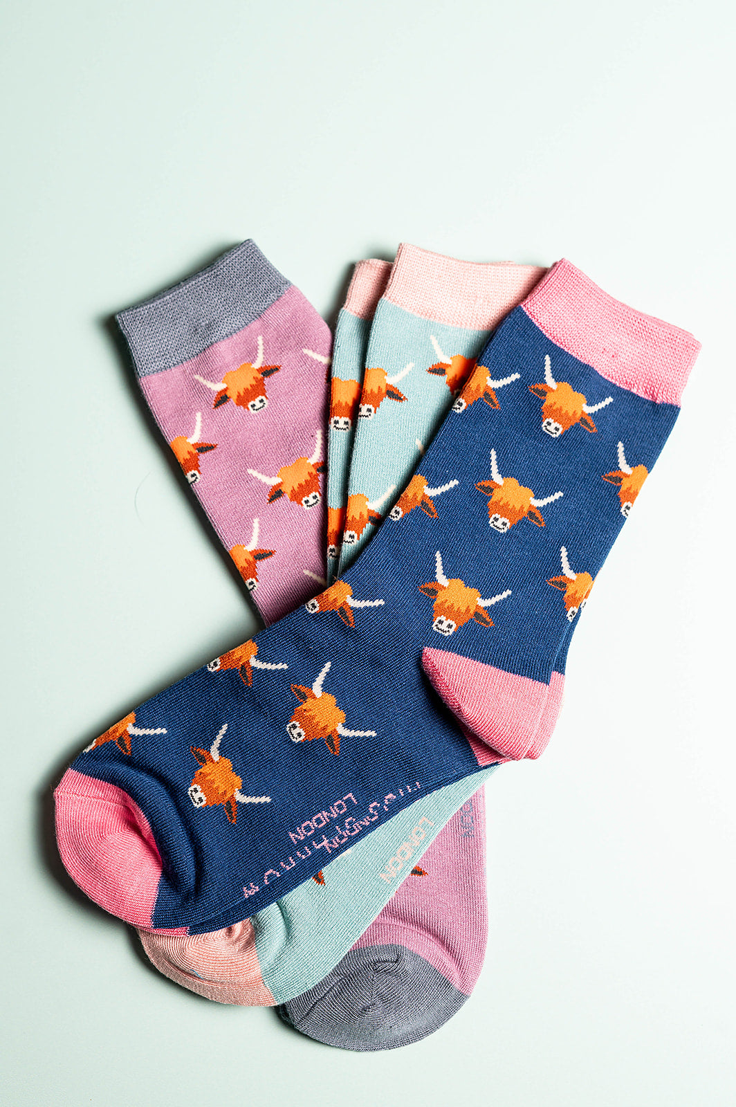 Highland Cow Bamboo Socks Navy