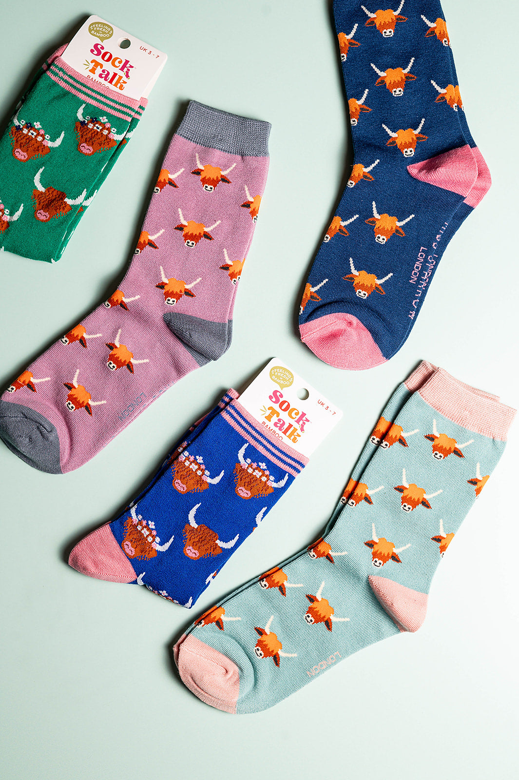 Highland Cow Bamboo Socks Navy