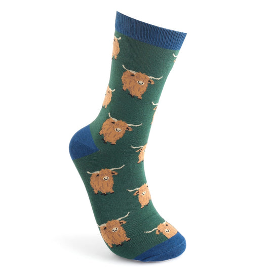 Highland Herd Bamboo Socks Green
