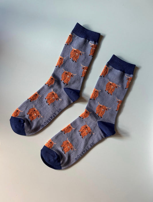 Highland Herd Bamboo Socks Blue