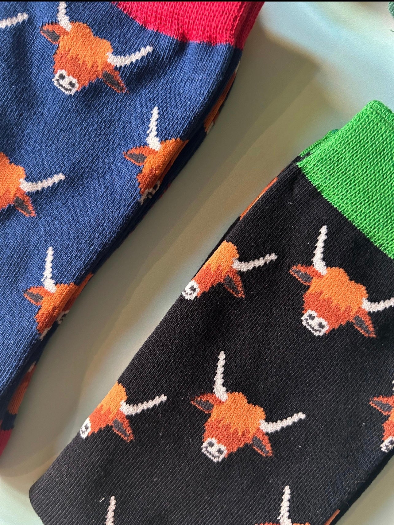 Highland Cow Bamboo Socks Navy
