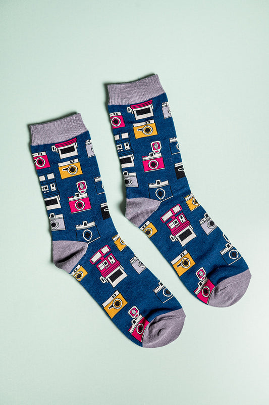 Camera Bamboo Socks Navy