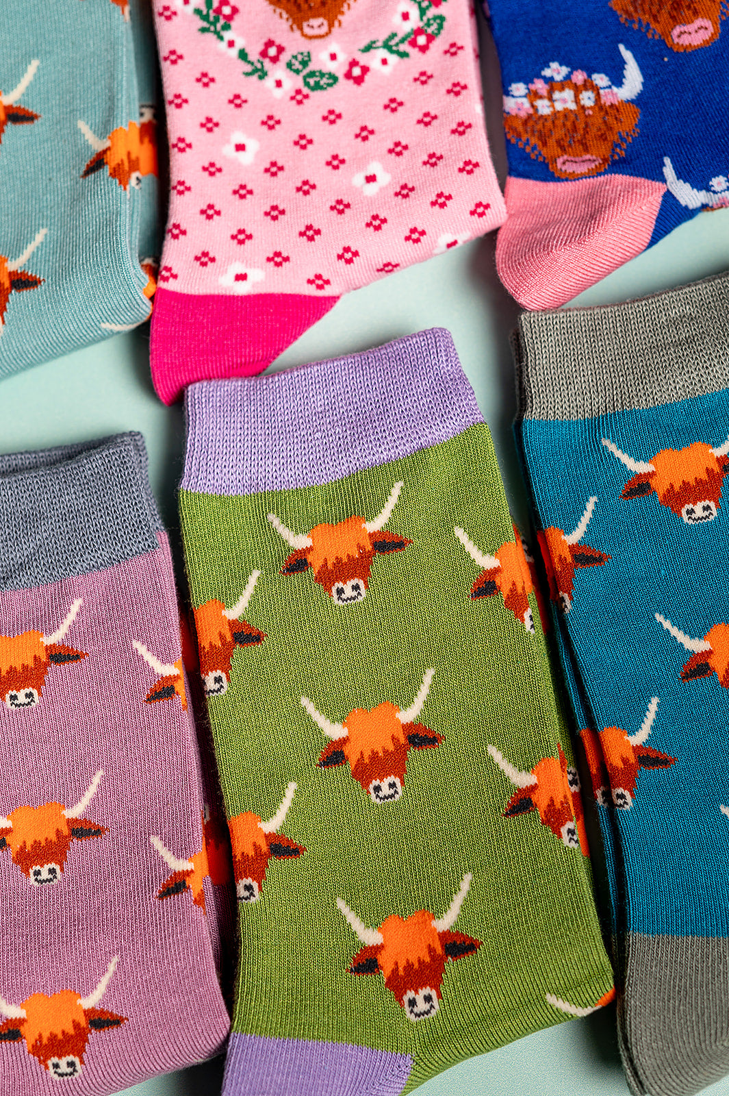 Highland Cow Bamboo Socks Teal