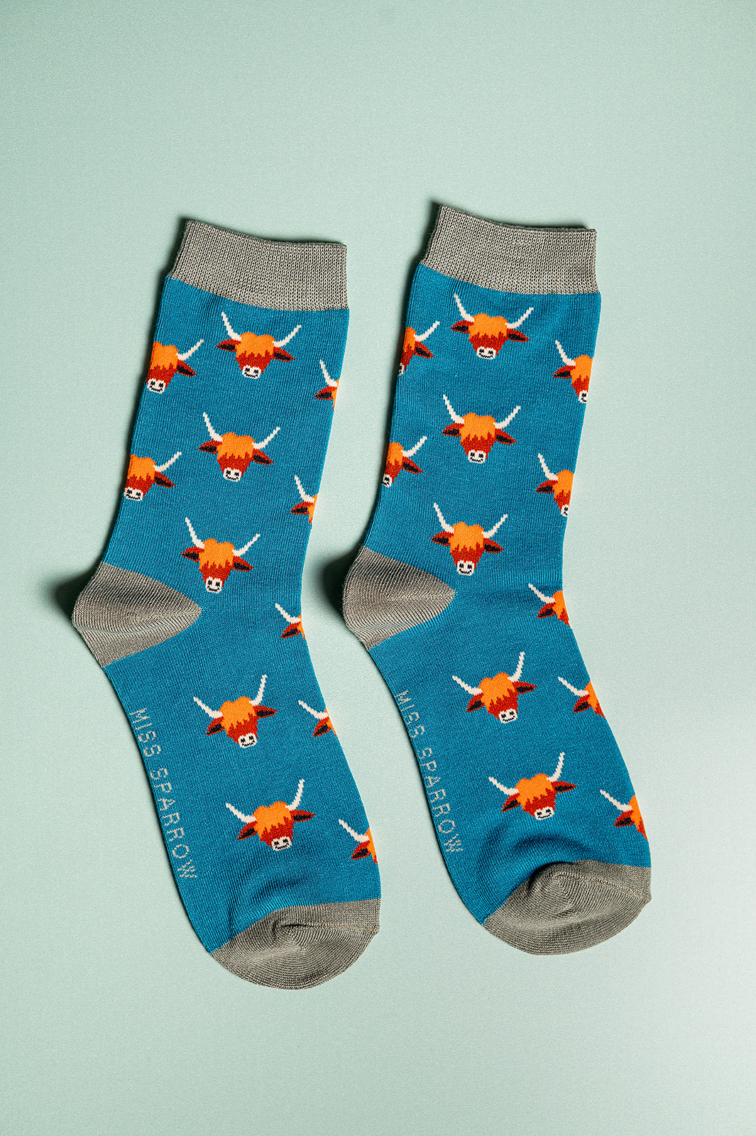 Highland Cow Bamboo Socks Teal