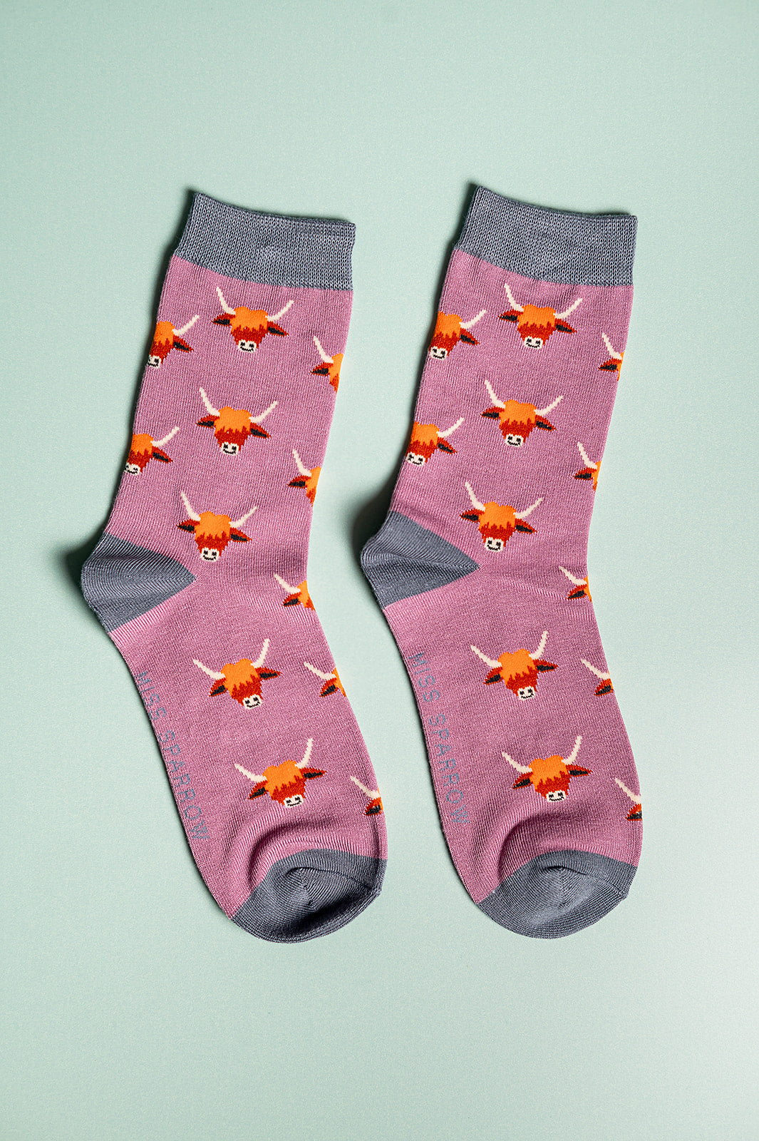 Highland Cow Bamboo Socks Pink
