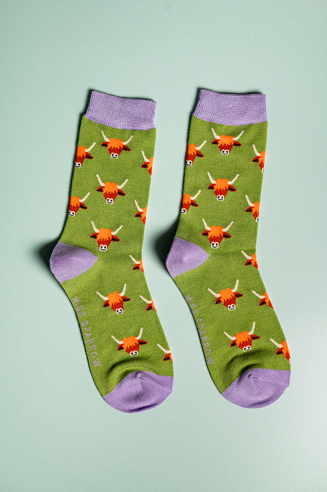 Highland Cow Bamboo Socks Green