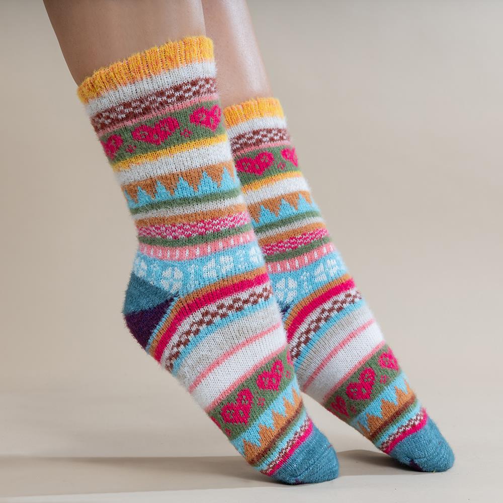 Multi Coloured Wool Blend socks pink heart