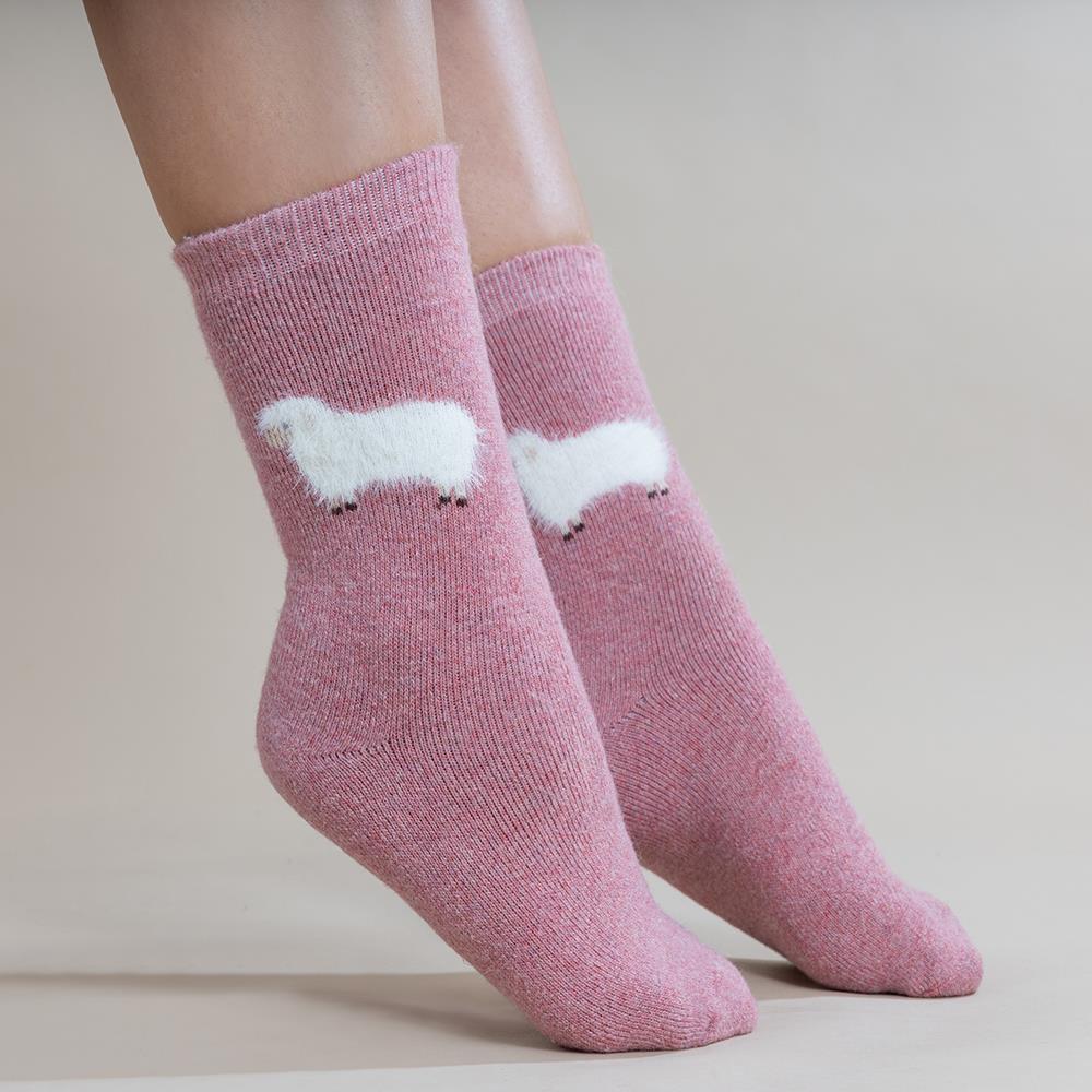 Pink Wool Blend socks with fluffy sheep