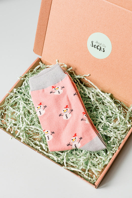 Little Snowmen Socks Dusky Pink