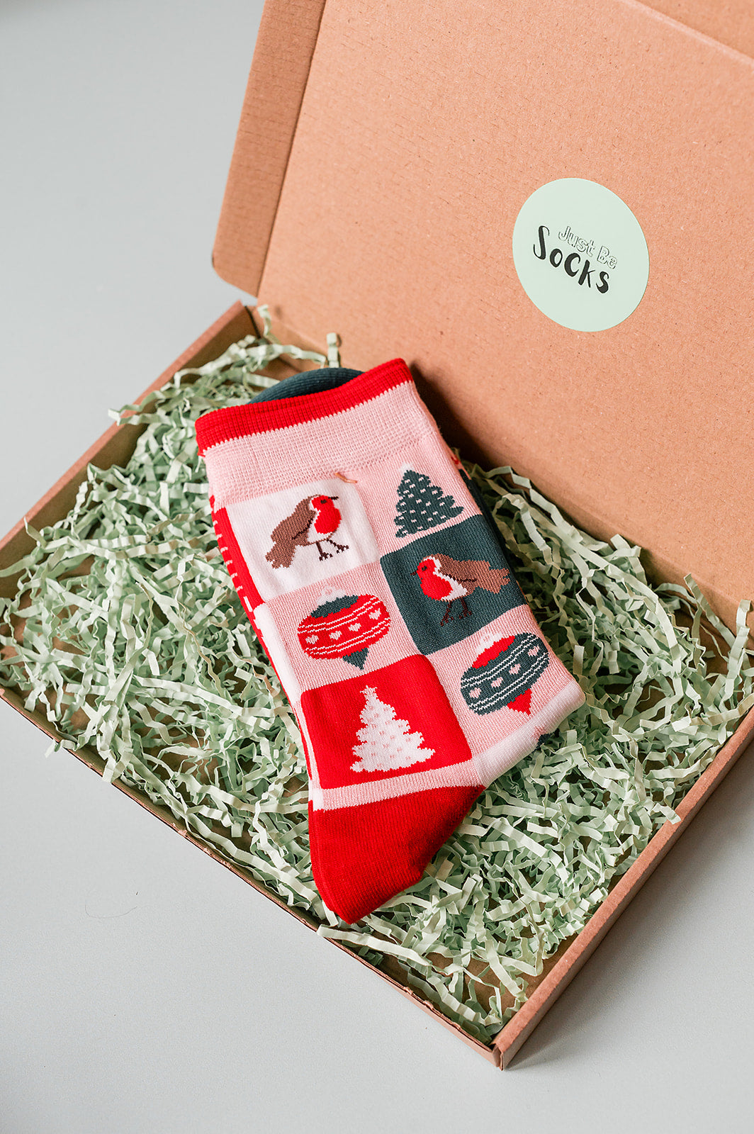 Christmas Tree Squares Women's Bamboo Socks in Soft Pink/Red