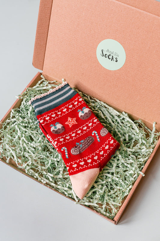 Women's Bamboo Socks - Red/Green, Christmas Pudding