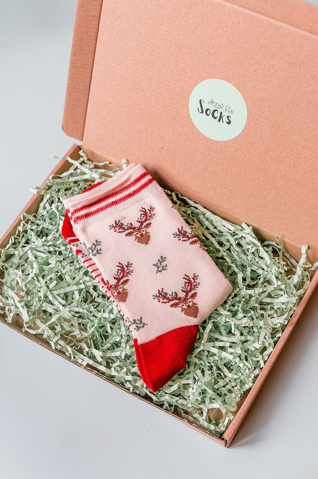 Women's Bamboo Socks - Cream/Red, Floral Reindeer