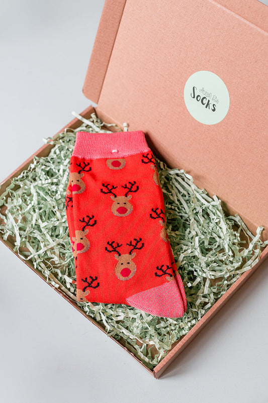 Reindeer Socks Red
