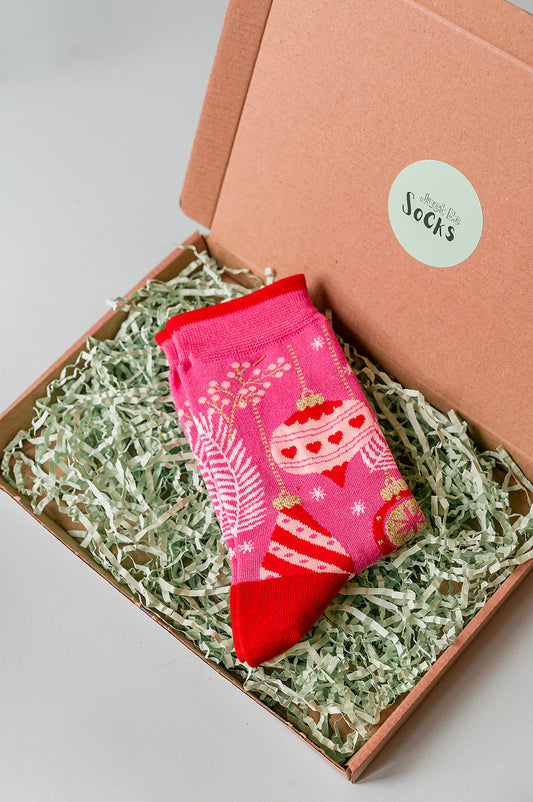 Christmas Baubles Women's Bamboo Socks in Hot Pink