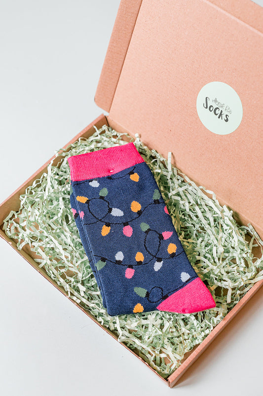 Christmas Lights Socks Navy