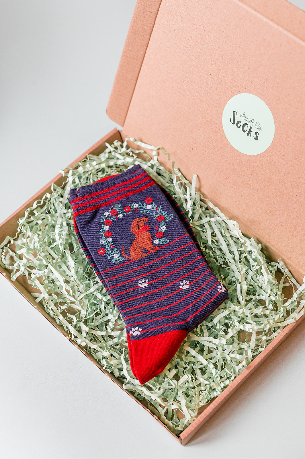 Women's Bamboo Socks - Navy Blue/Red, Sausage Dog Wreath