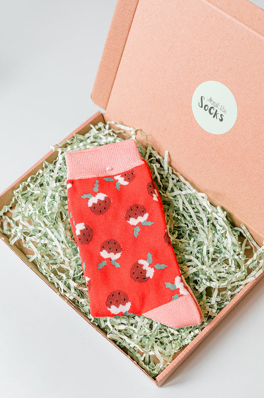 Christmas Puddings Socks Red