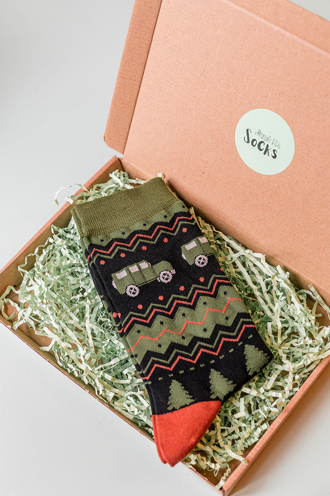 Men's Bamboo Socks - Black/Green, Off Roader Fair Isle