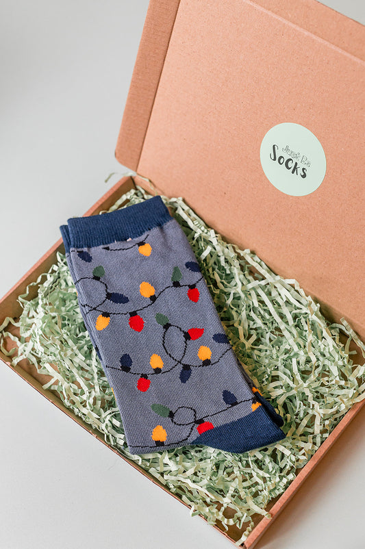 Men’s Christmas Lights Socks Denim