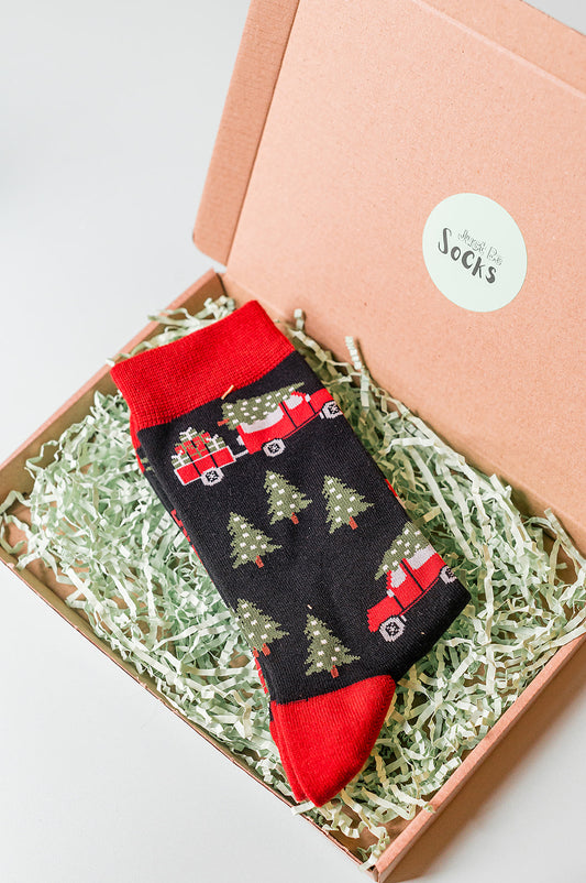 Men's Bamboo Socks - Black/Red, Christmas Tree Off Roader