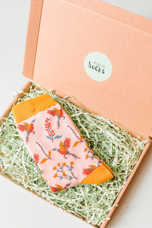 Ladies Pheasants & Flowers Bamboo Socks Pink