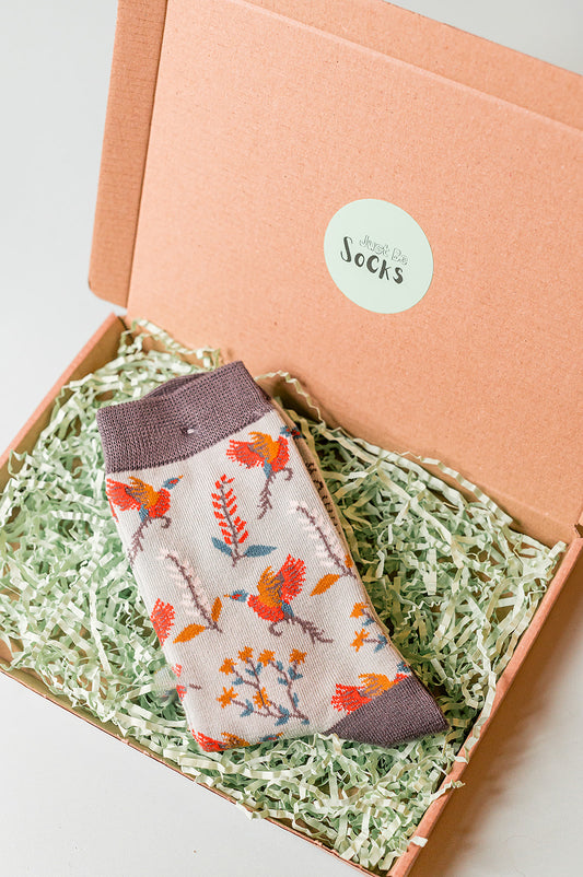 Ladies Pheasants & Flowers Bamboo Socks Blue