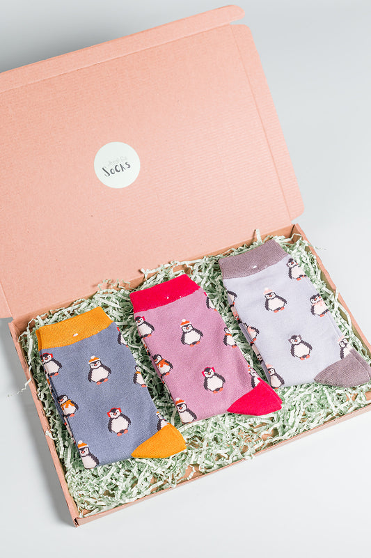 Penguin Christmas Bamboo Socks 3 pair Bundle Giftset