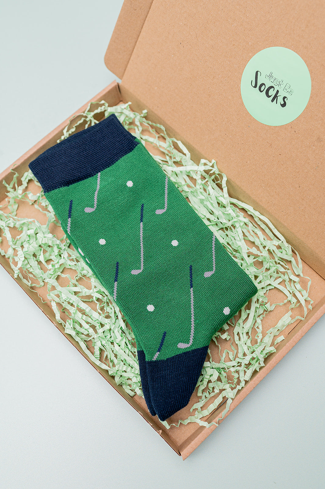 Men's Bamboo Socks - Green/Navy Blue, Golf Ball and Club