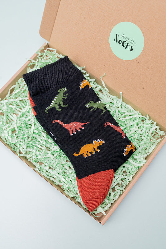 Men's Bamboo Socks - Black, Dinosaurs