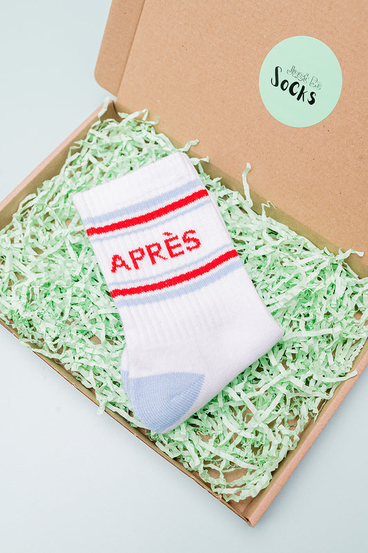 Apres Organic Cotton Sports Socks in White/Icy Blue
