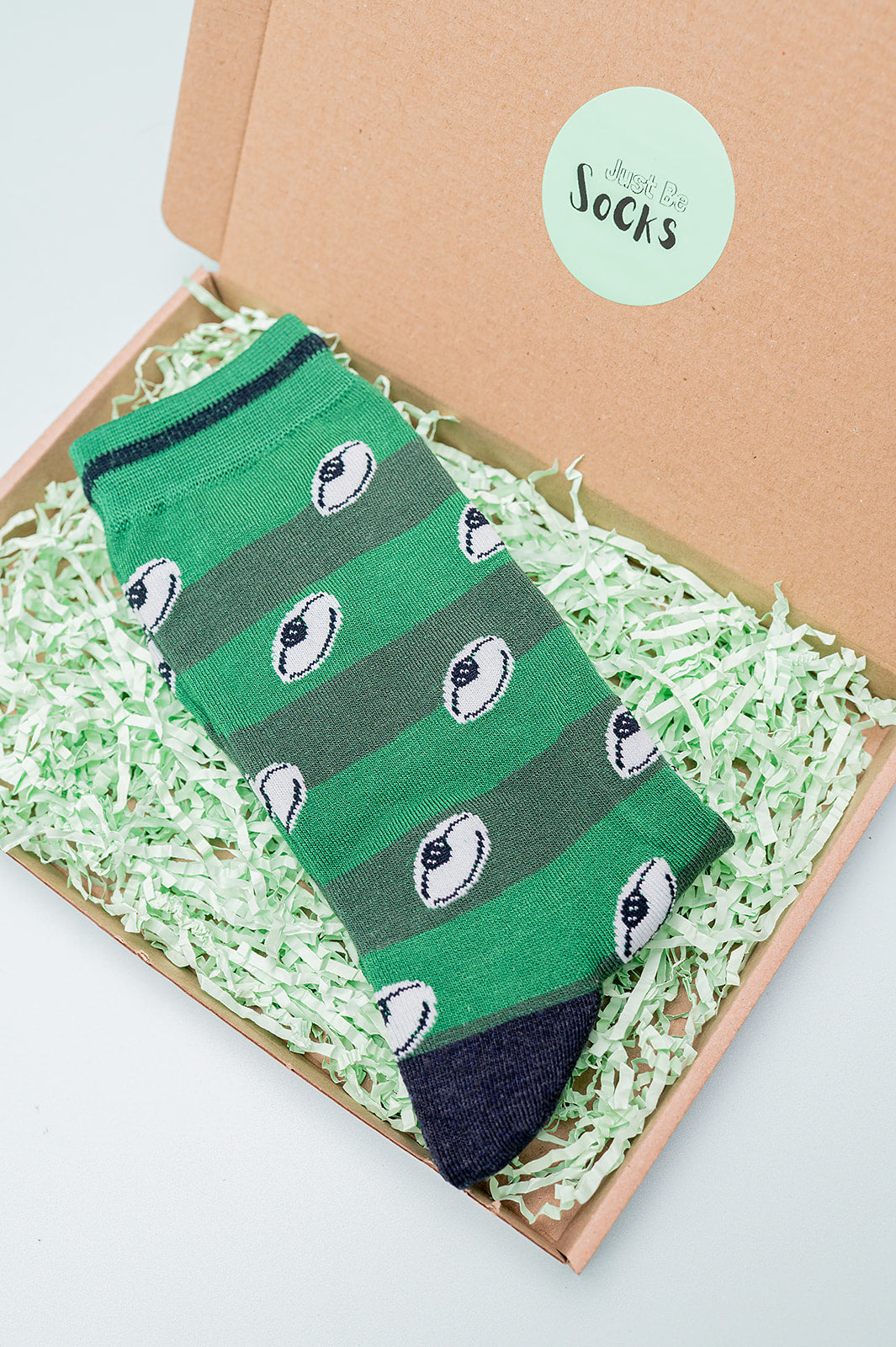Men's Bamboo Socks - Green, Rugby Ball Stripe