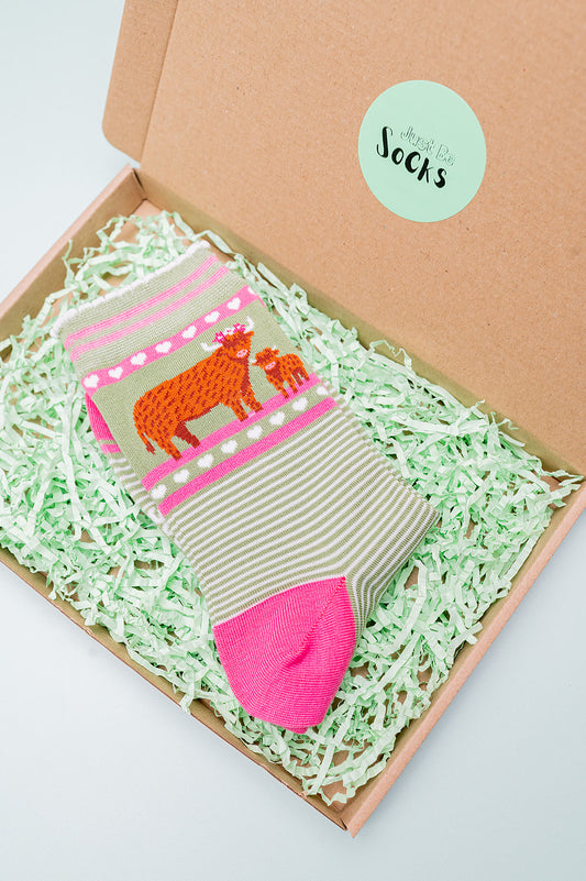 Ladies Highland Cow & Calf Bamboo Socks