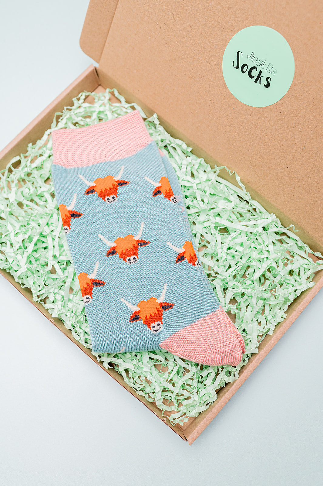 Ladies Highland Cow Bamboo Socks Highland Herd Blue