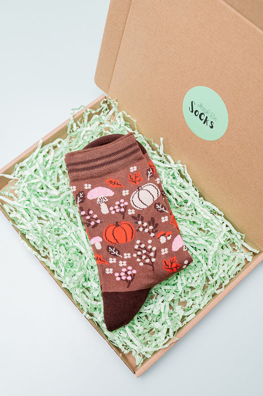 Pumpkin Floral Women's Bamboo Socks in Brown