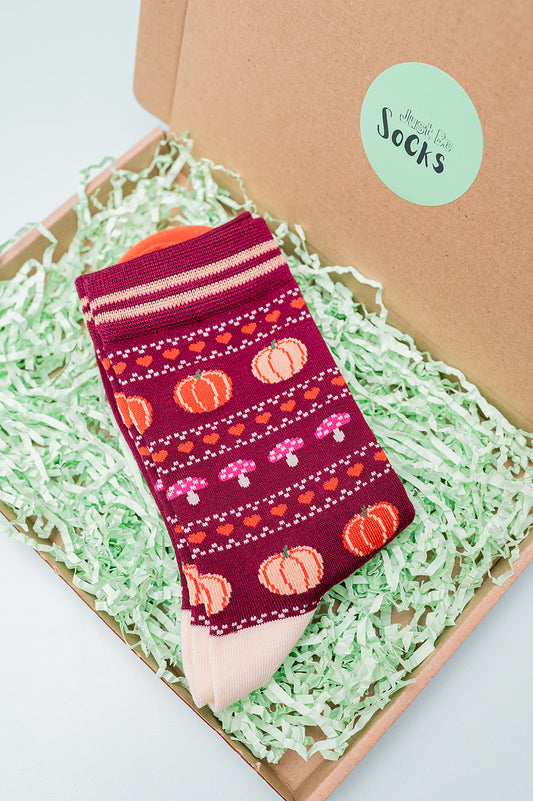 Women's Bamboo Socks - Berry/Orange, Pumpkin and Toadstool