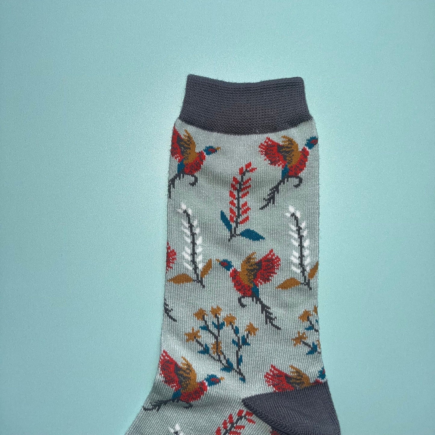 Ladies Pheasants & Flowers Bamboo Socks Blue