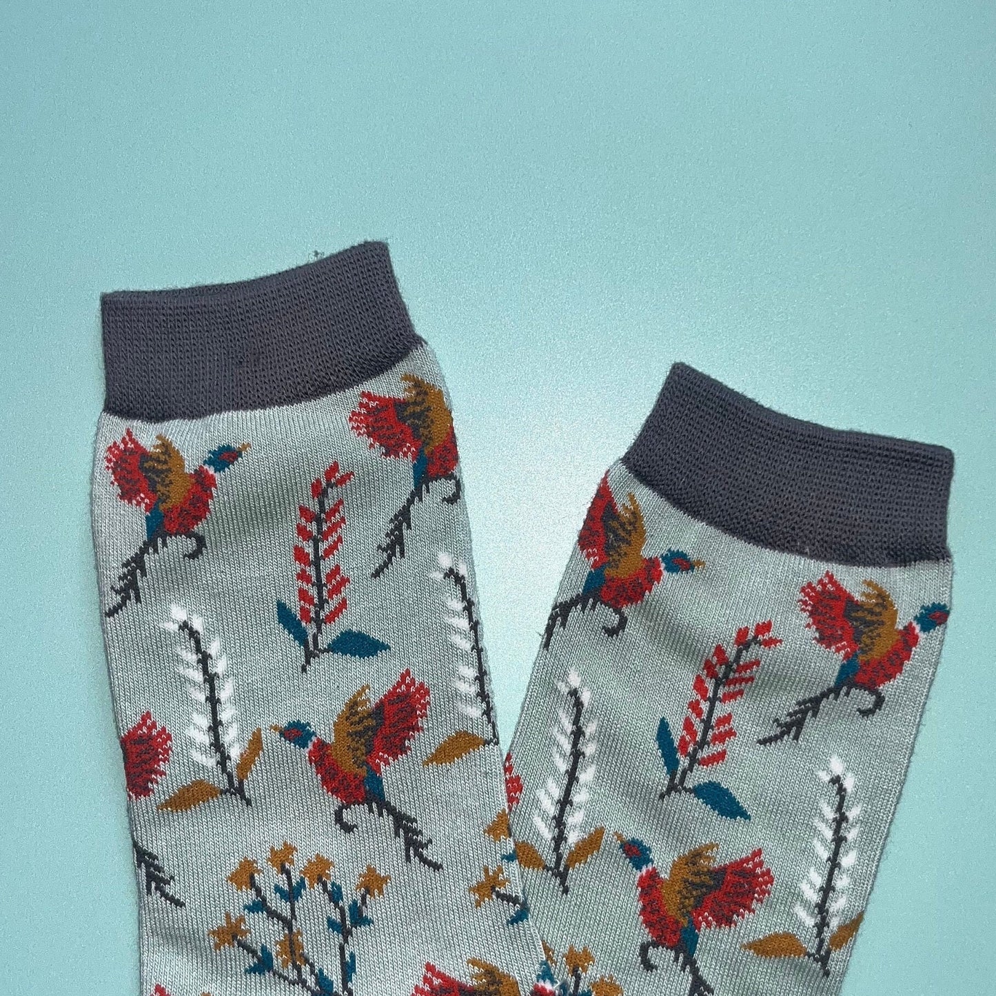 Ladies Pheasants & Flowers Bamboo Socks Blue