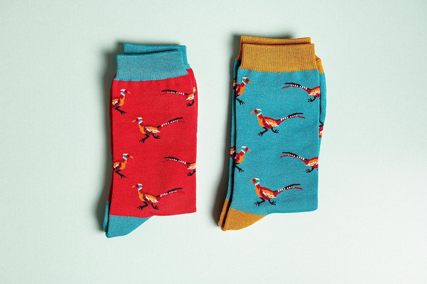 Pheasants Mens Bamboo Socks Blue | Red | Size 7-11