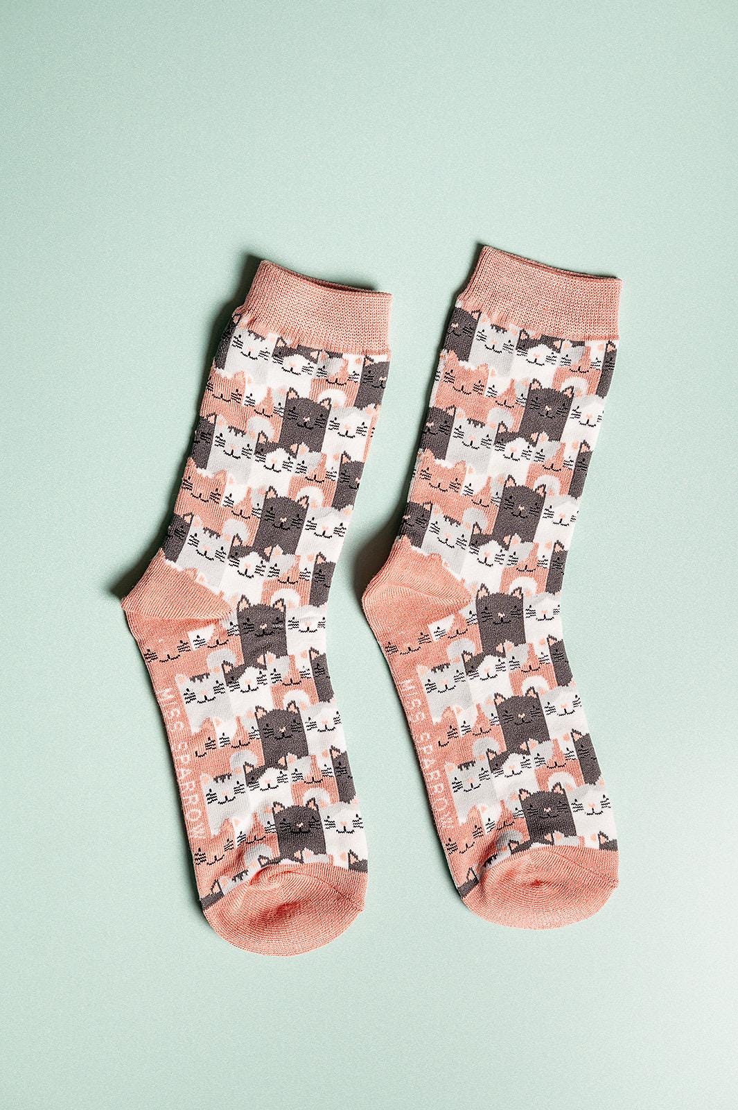 Ladies Cats Bamboo Socks Pink