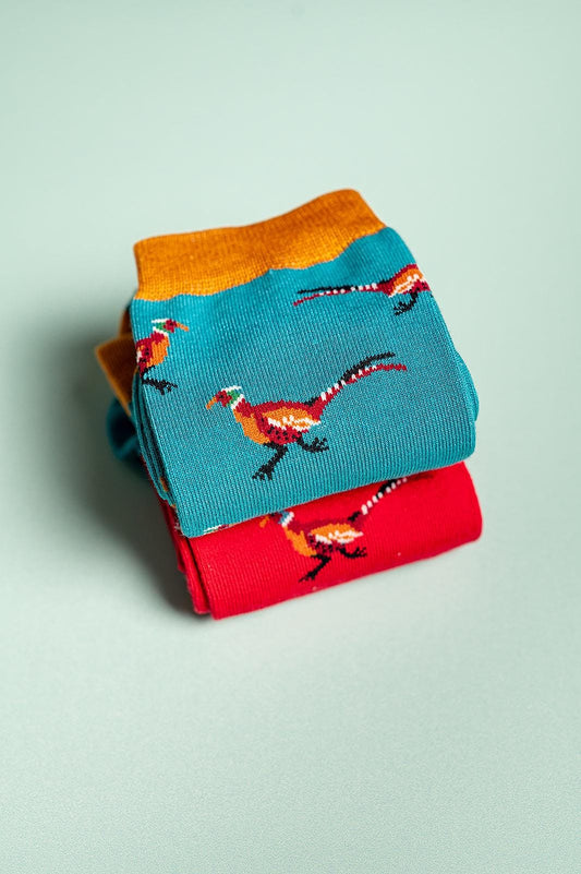 Pheasants Mens Bamboo Socks Blue | Red | Size 7-11