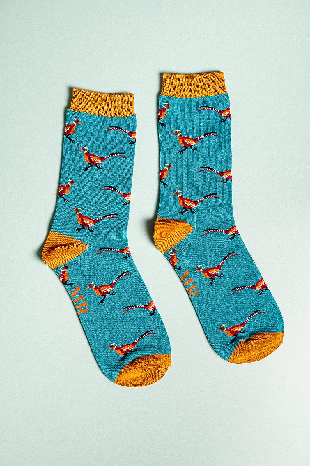 Pheasants Mens Bamboo Socks Blue | Red | Size 7-11