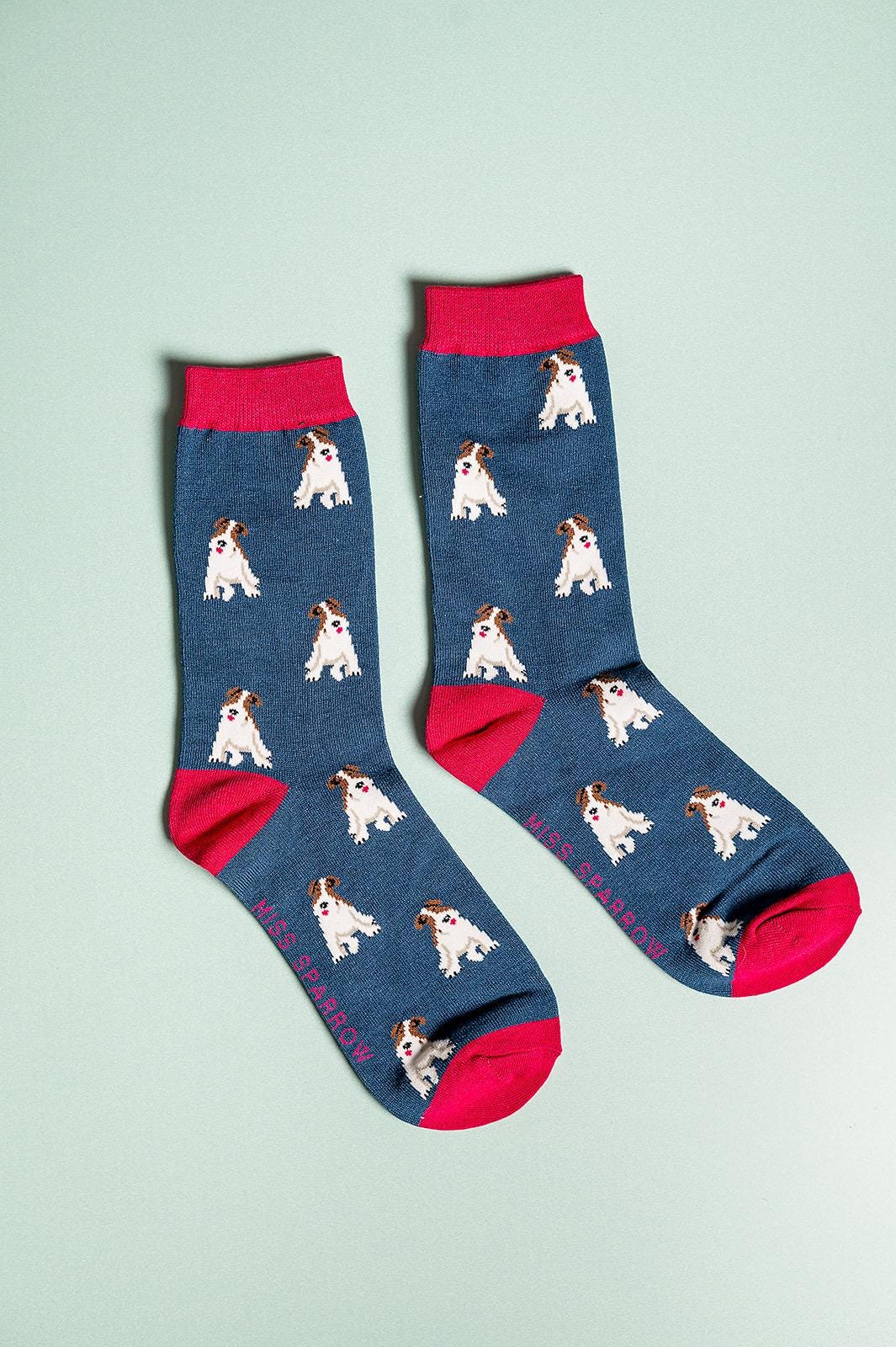 Ladies Fox Terrier Bamboo Socks Navy | Size 4-7
