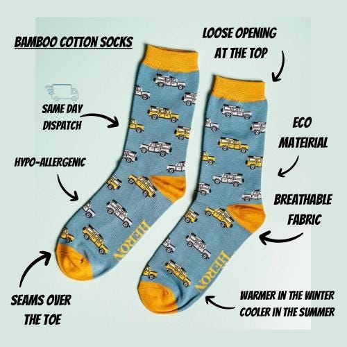Off Road Bamboo Socks Gift for Him, Men’s UK 7-11, Letterbox Gift, Personalised Gift